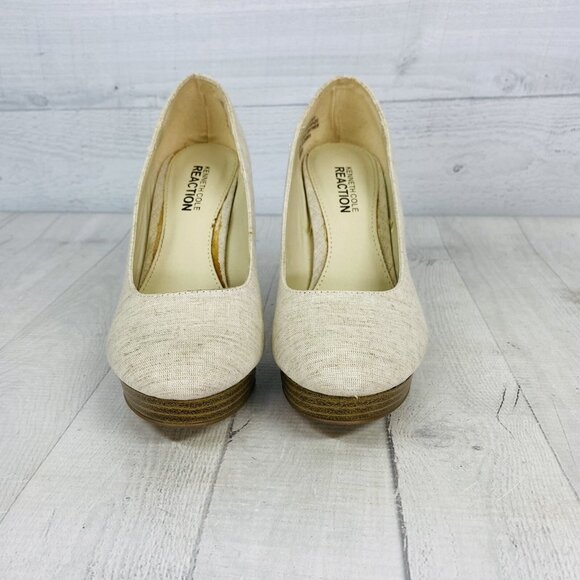 Kenneth Cole Reaction HIDDEN FILE Beige Platform Stacked High Heel Shoes Sz 7 M - Picture 4 of 14